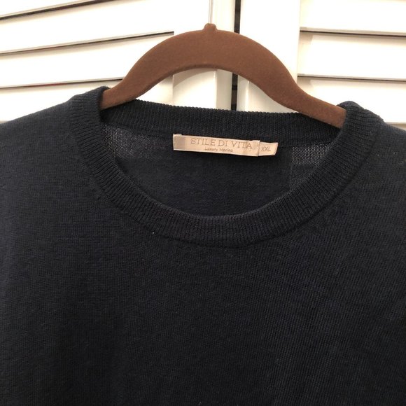 Stile Di Vita Italian Merino crew neck men navy sweater, XXL - Picture 4 of 9